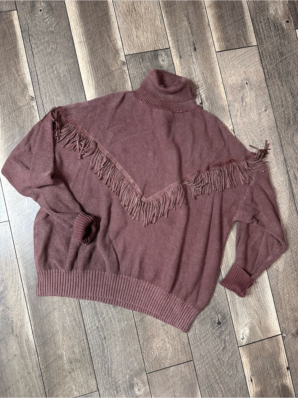 Sterling & Stitch Turtleneck Oversized Waffleknit Fringe Pullover Sweater